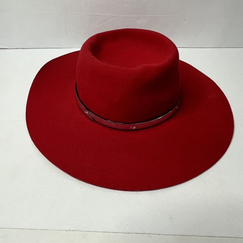 LHC Brand Red 100% Wool Silver Metal Hat Band Fedora Style Hat Size Medium